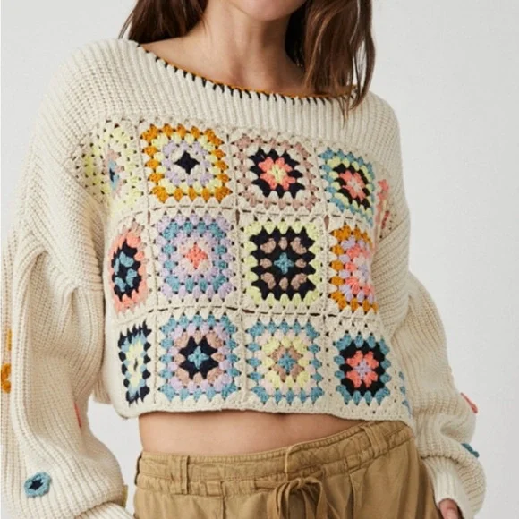 Free People Multicolor Crochet Sweater - Picture 1 of 5